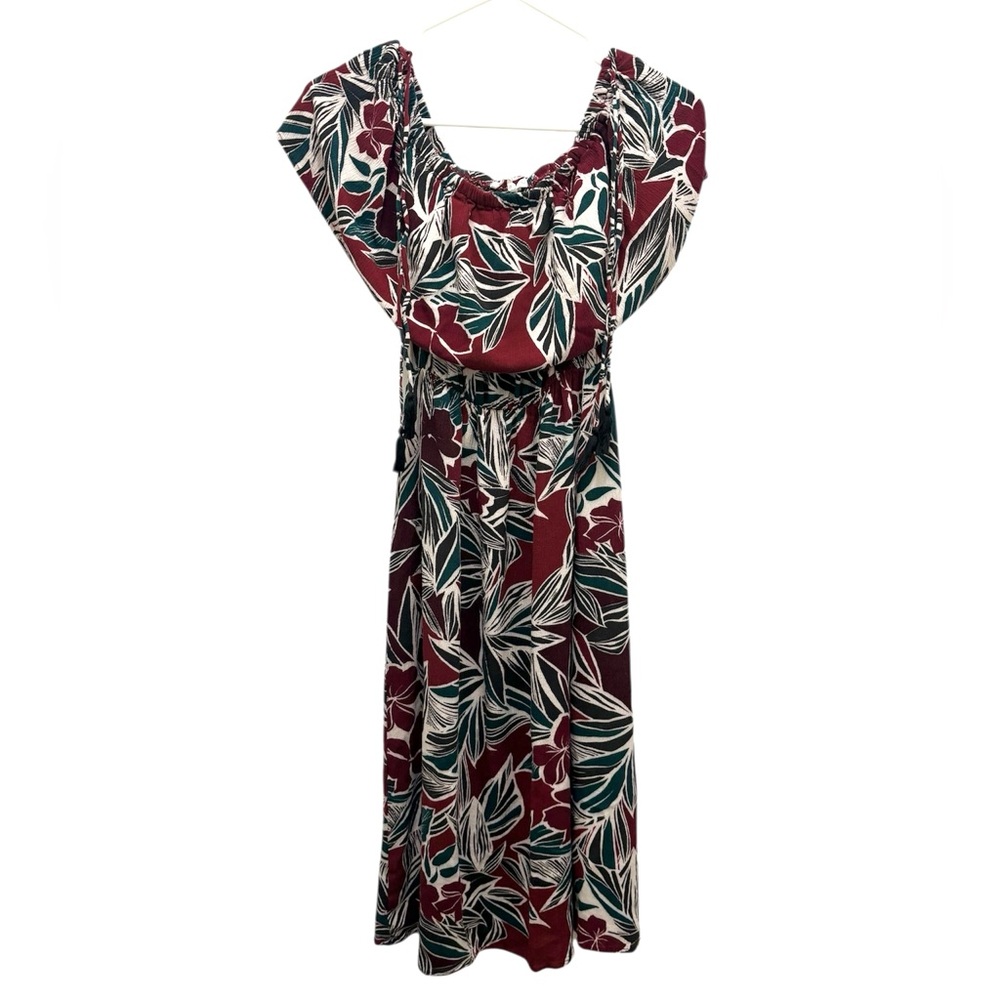 Lush Tropical Print Off the Shoulder Maxi Dress